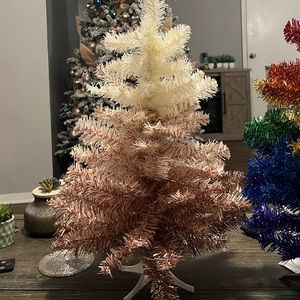 24 inch ombré pink/ivory nonlit Christmas tinsel trees